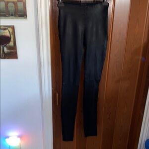Vintage Black Faux front side Leather back stretch pant zippers on lower ankle